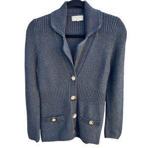 Sigrid Olsen Studio Gray Button-Up Cardigan With Ribbed Details & Pockets - XS